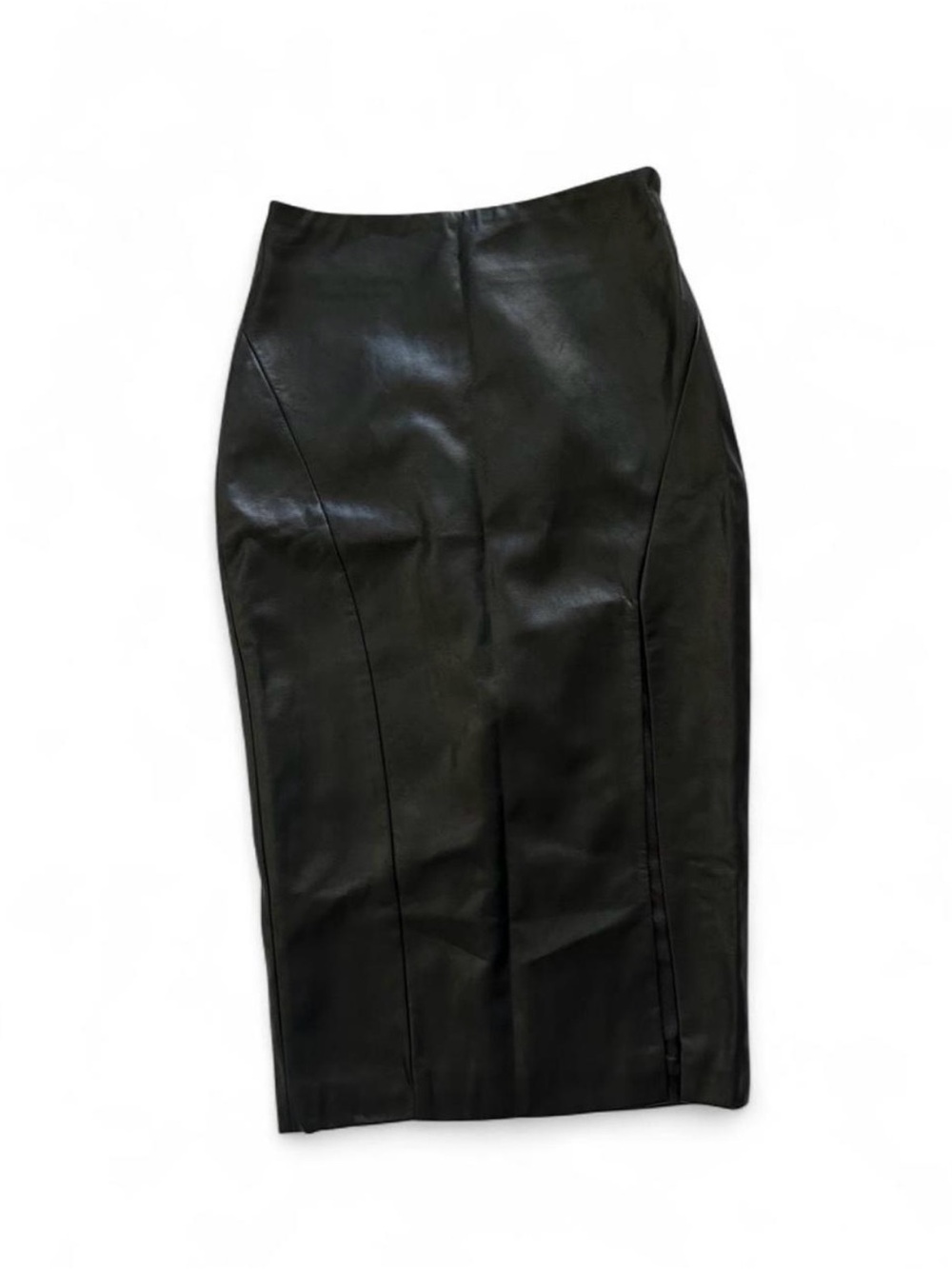 superdown Black Faux Leather High-Waist Pencil Skirt midi skirt with side slit